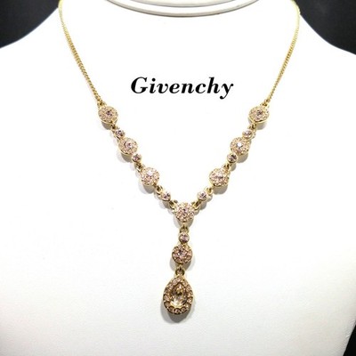 Vintage Givenchy Necklace, Champagne Rhinestone Drop, Gold Plated