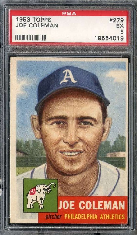 1953 Topps #279 Joe Coleman PSA 5 Athletics DP (Cracked Holder) *DS16111