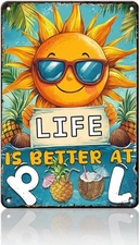 Metal Tin Sign Summer Life is Better at The Pool Swimming Pool 8x12