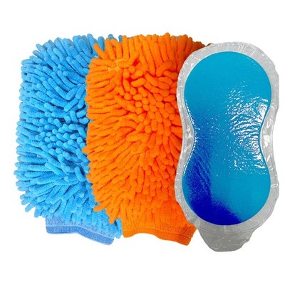 3PCS Car Wash Kit with 2 Premium Soft Microfiber Large, Blue and Orange