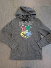 Harry Potter Hogwarts Crest Gray Hoodie Men's M Knit Cotton Blend Hooded