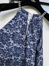 MICHAEL KORS SEXY SILVER CHAIN SPAGHETTI NAVY&WHT LACE DESIGN GORGEOUS DRESS