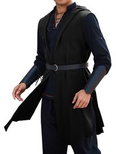 Medieval Mens Renaissance Costume Surcoat Sleeveless Hooded Cloak Outfit