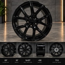20x10 Gloss Black Wheels 5x127 50 Jeep Grand Cherokee Durango Set Of 4
