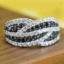 Size 8.75, vintage Sterling 925 silver engagement ring cluster black clear cz