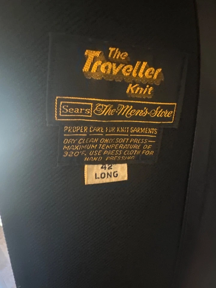 Vintage 70s Sears Mens Store Black Overcoat 42L The Traveller Knit Classic Long - Image 3 of 4