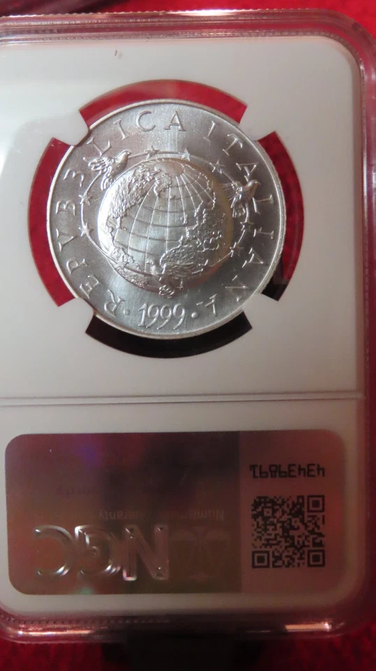 1999 ITALY SILVER 5000 LIRE SATELLITE DISH MILLENNIUM NGC MS 67 - Image 3 of 4