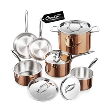 Whole Tri-ply 18/10 Stainless Steel Pot and Pan Set (10 Piece), Cop... Fast Ship
