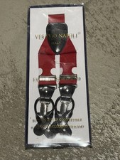 Vesuvio Napoli Italy Extra Long Men's Suspenders RED 48" Button Clip Convertib