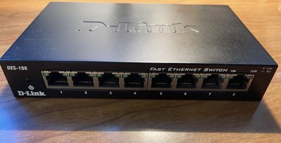 D-Link DES-108 8-Port Ethernet RJ45 Network Switch In Original Box Exc Cond w/PS