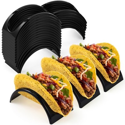 24 Pcs Single Taco Holder Stand Black Plastic Tray Plates Mexico Taco Holder ...