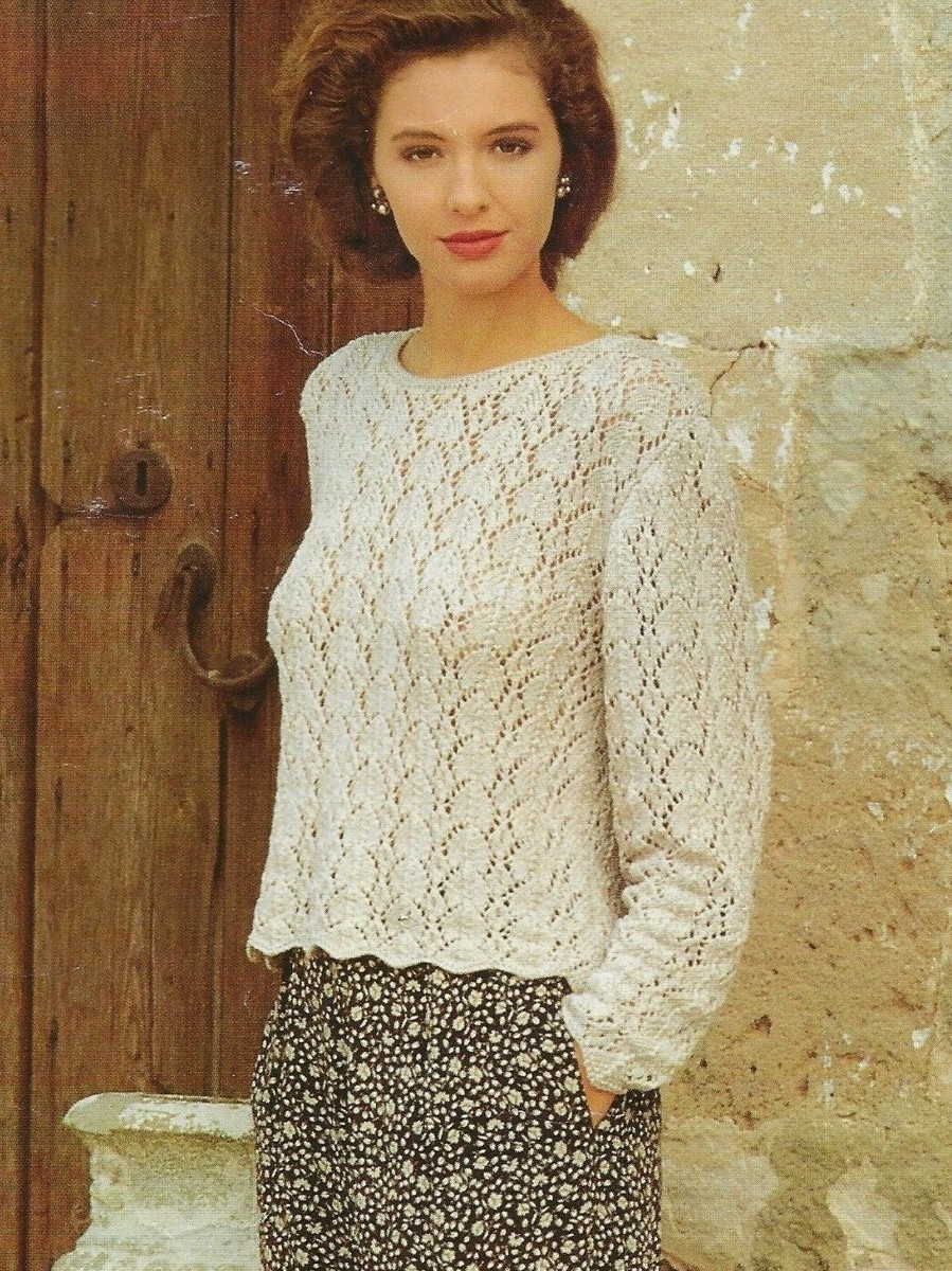 Ladies Lacy Sweater Knitting Pattern Summer Cotton DK 34-40