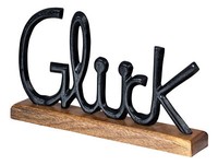 Schriftzug GlüCk L30Cm Metall Schwarz Mango Holz Tischdeko Deko Aufsteller