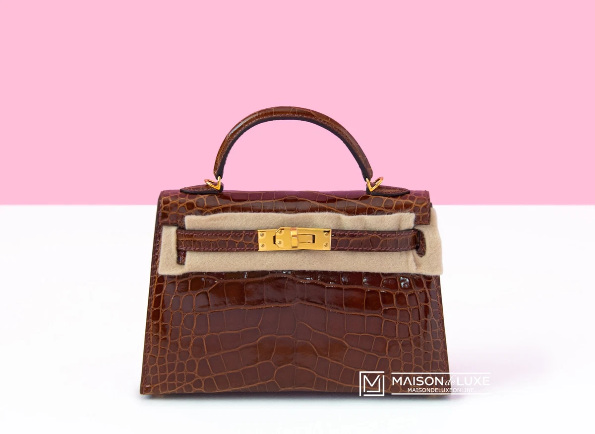 Hermes Kelly II Mini Bag Alligator Leather Gold Hardware In Pink