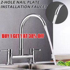Modern Dual Lever Chrome Kitchen Sink Mixer Taps 2 Hole Deck Mounted Tap Faucet~