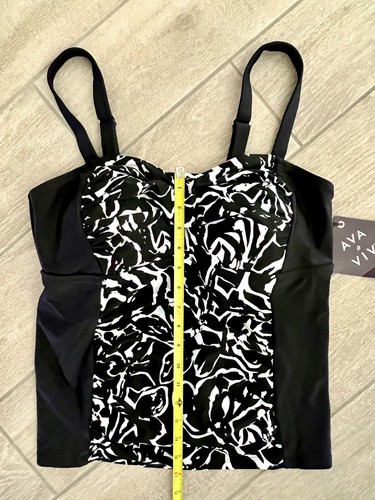 Ava & Viv Swimsuit Top Tankini Women Size 16W Black White Inset Built in Bra NWT - Picture 3 of 10