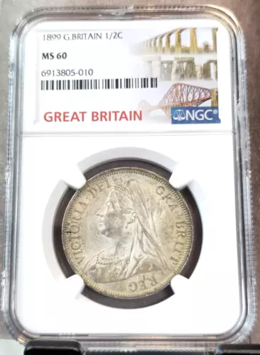1899 GREAT BRITAIN SILVER 1/2 CROWN QUEEN VICTORIA VEILED HEAD NGC MS 60 RARE