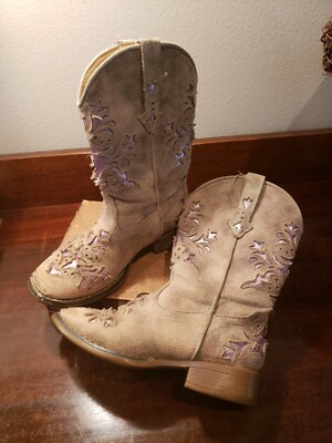 Roper Western Boots Little Kid Girls Size 12- distressed silver cutout