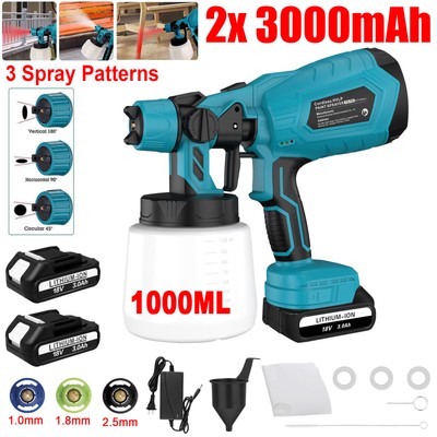 1000ML Cordless High Pressure Paint Sprayer Electric Spray Gun Kit w/2 Battery