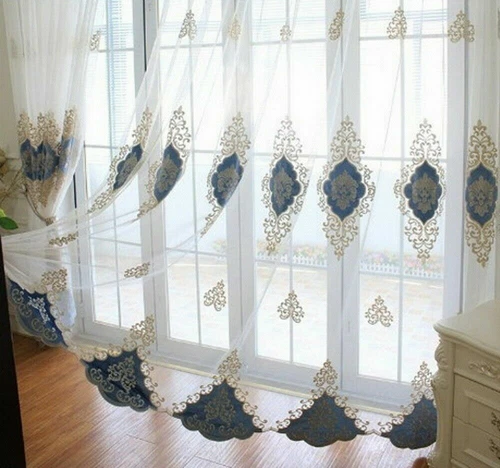 Tende eleganti trasparenti per finestra fiori ricamo europeo voile beige pizzo lusso - Foto 8 di 13