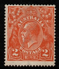 AUSTRALIA 1920 2d BROWN - ORANGE  KGV  STAMP MVLH 1st.WMK PERF.14  SG.62