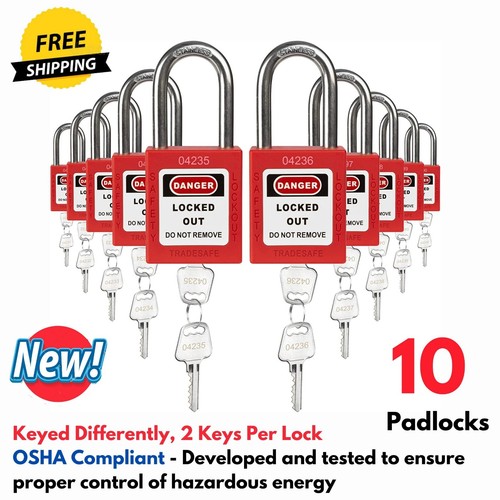 10 Keyed Different Lockout Tagout Lock Safety Padlocks Loto for ...