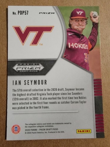 Ian Seymour 2020 Panini Prizm Draft Picks Blue Wave Baseball Card PDP57 - Picture 6 of 10