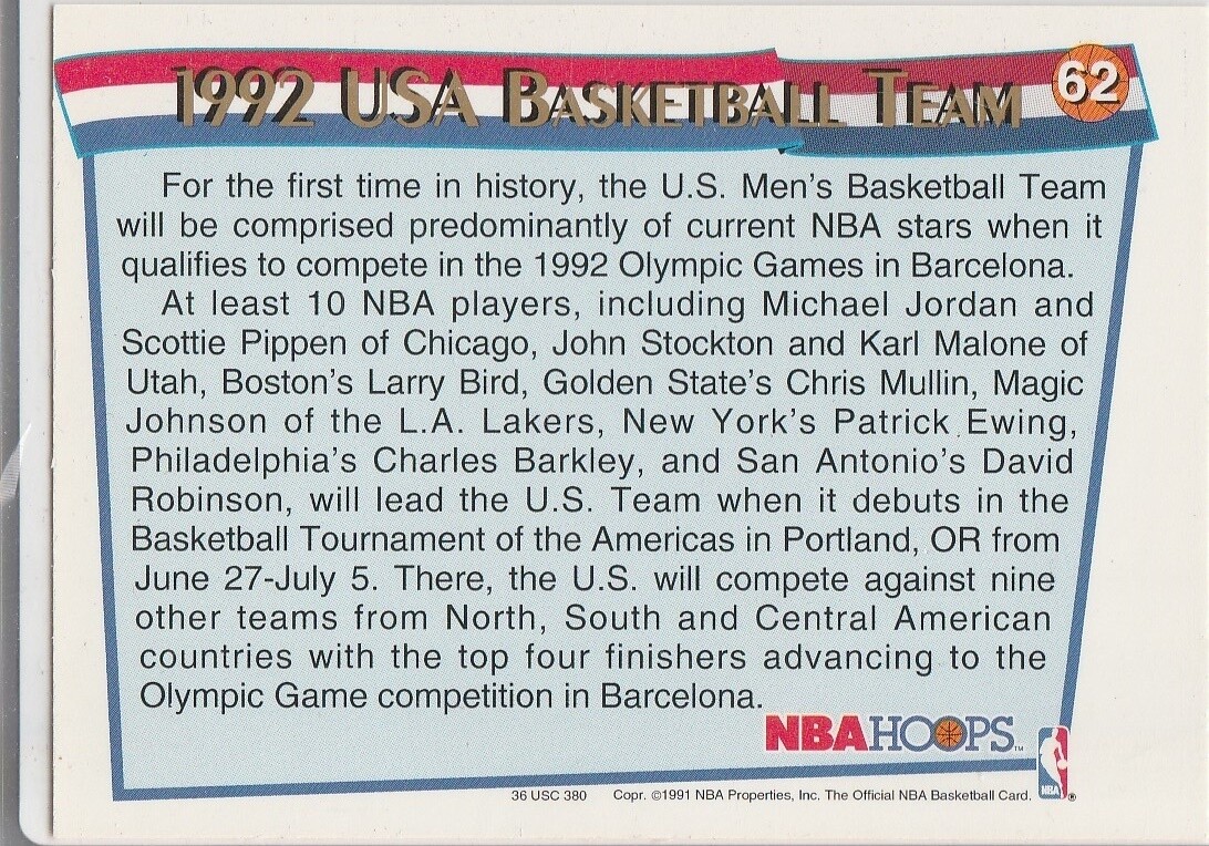 1992 USA DREAM TEAM Olympic Basketball Card MICHAEL JORDAN Larry