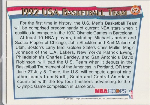 1992 USA DREAM TEAM Olympic Basketball Card MICHAEL JORDAN Larry BIRD MAGIC HOF! - Picture 2 of 2
