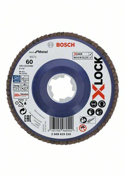 Bosch Disco de Lija Abanico X571 Mejor para Metal,Recto,125 MM,K 60 ,Plástico