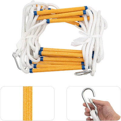 10M Fire-Resistant Rescue Rope Ladder with 2 Carabiners for Emergency Use