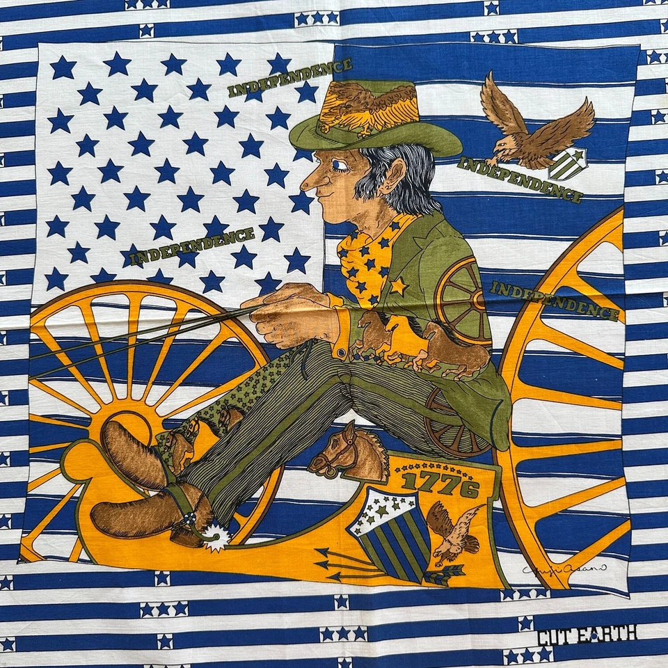 Vintage Bandana Cotton Blue Star American Flag Cowboy Handkerchief Kerchief 20" - Image 2 of 3