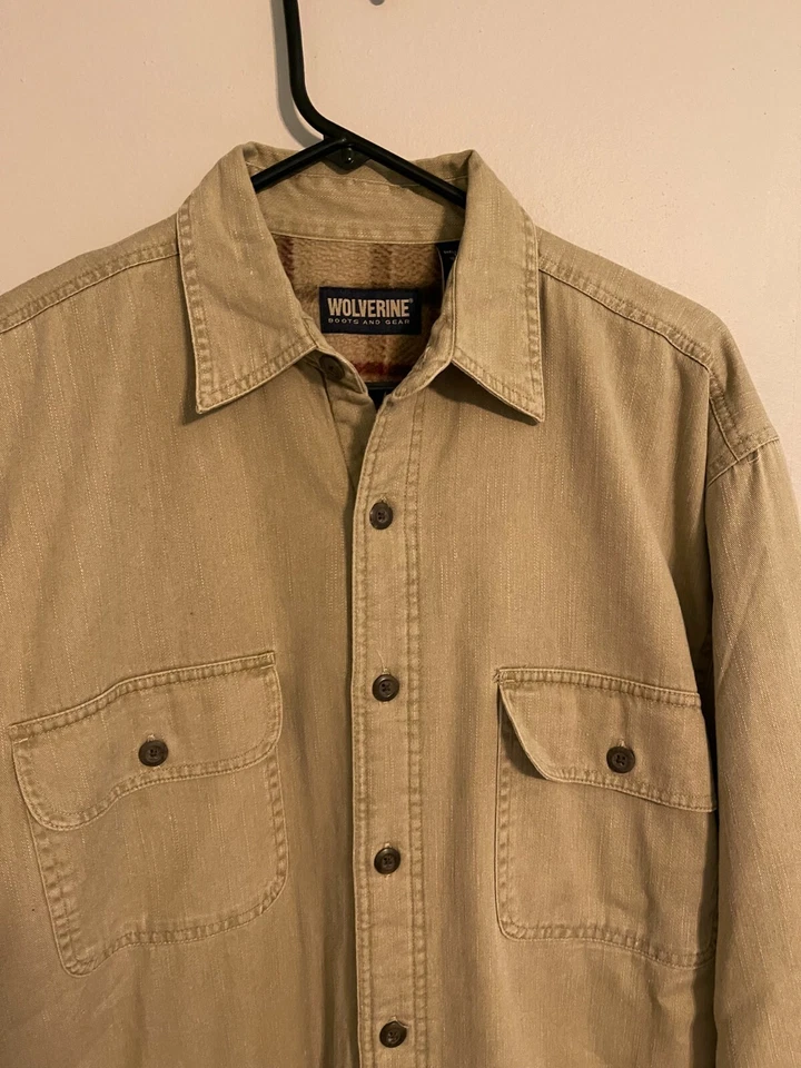 Wolverine Fleece Lined Beige Khaki L/S Button Up Shirt Jacket - Men's Medium M - Image 2 of 4