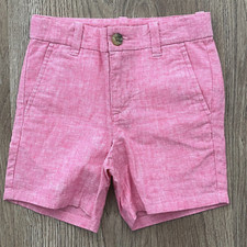 Janie and Jack Boys 2T Linen-Cotton Pink Chino Shorts Adjustable Waist-NEW