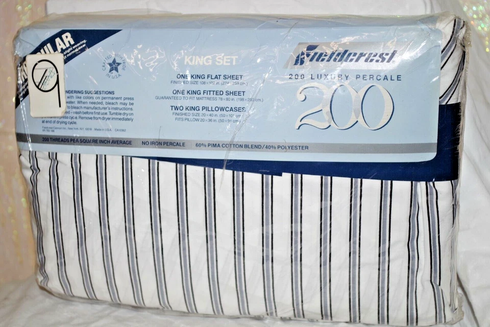II VTG Fieldcrest King Flat & Fitted Sheet Set Pillowcases 200 Luxury Percale - Image 2 of 4