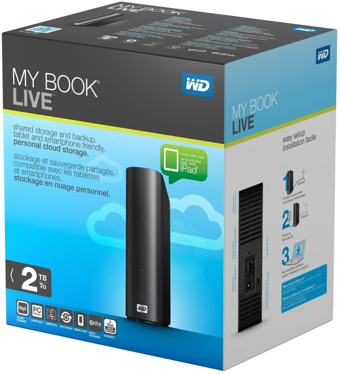 WD My Book Live 2TB Personal Hard Drive Storage WDBACG0020HCH-NESN