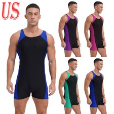 Mens Color Block Bodysuits Boxer Shorts Athletic Singlet Wetsuit Swim Rompers