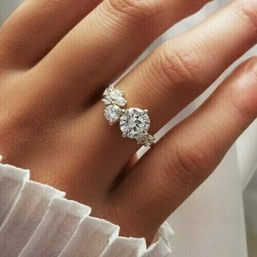 2 Karat runder Schnitt Labor erstellt Diamant Verlobungsring 14K Weißgold Oberfläche - Bild 1 von 4