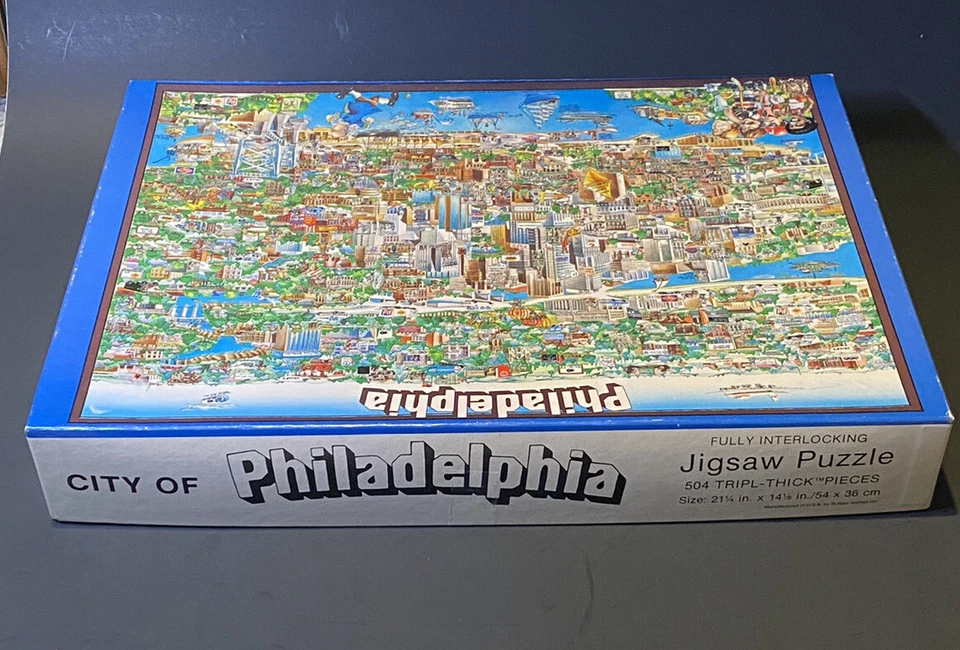 Vintage 1985 Philadelphia City Interlocking Jigsaw Puzzle 504 pc complete RARE - Image 3 of 4