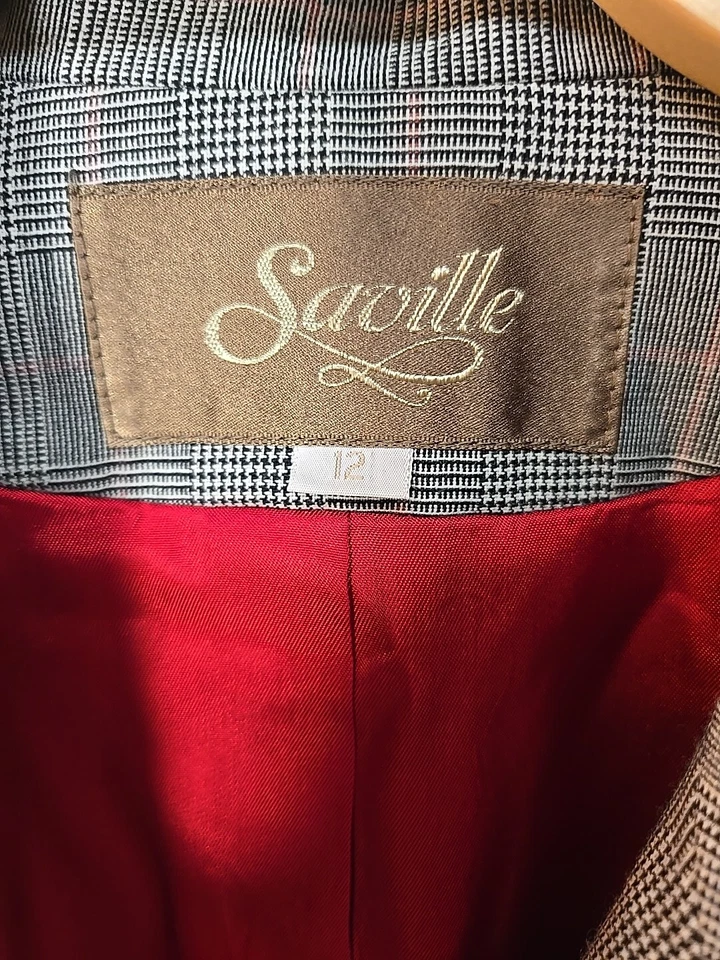 Blazer de lana pura Saville talla 12 gris a cuadros manga larga  Foto 2 de 4