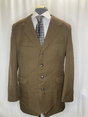 Mens 42L Blazer Brown Wool 4 Button XL 46'' Sport Coat Suit Jacket Gino Cappeli *