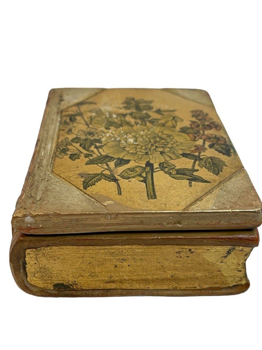Italian Vintage Borghese Ceramic Book Trinket Box Gold Gilt RARE