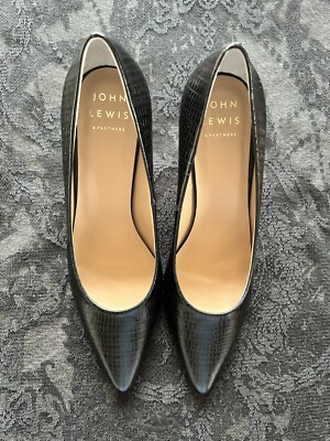 Women's New John Lewis Black Croc Court Shoes Size UK