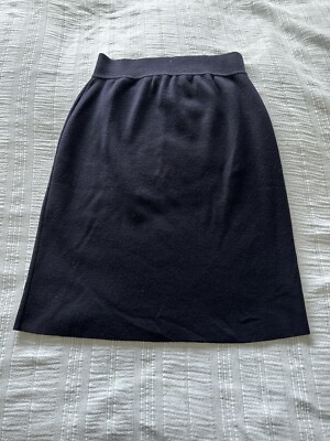 True Vintage 1980s Jaeger Navy Blue Virgin Wool Knit Skirt Size M 10  Autumn UK