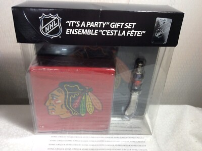 CHICAGO BLACKHAWKS IT S A PARTY GIFT SET New w/box Napkins-Spreader-Server 3pcs