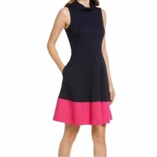 Eliza J navy blue pink colorblock sleeveless fit and flare dress 10 Cocktail