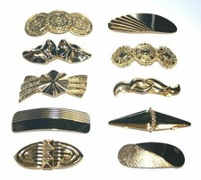 Hair Barrette Clip Metal Vintage Ornate Fancy Formal Gold Tone Made in France