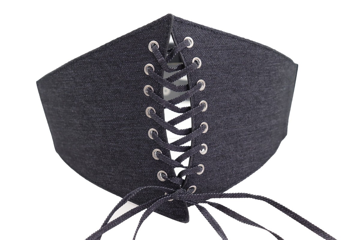 Women Black Denim Wide Fabric Elastic High Waist Corset Belt  display picture 3