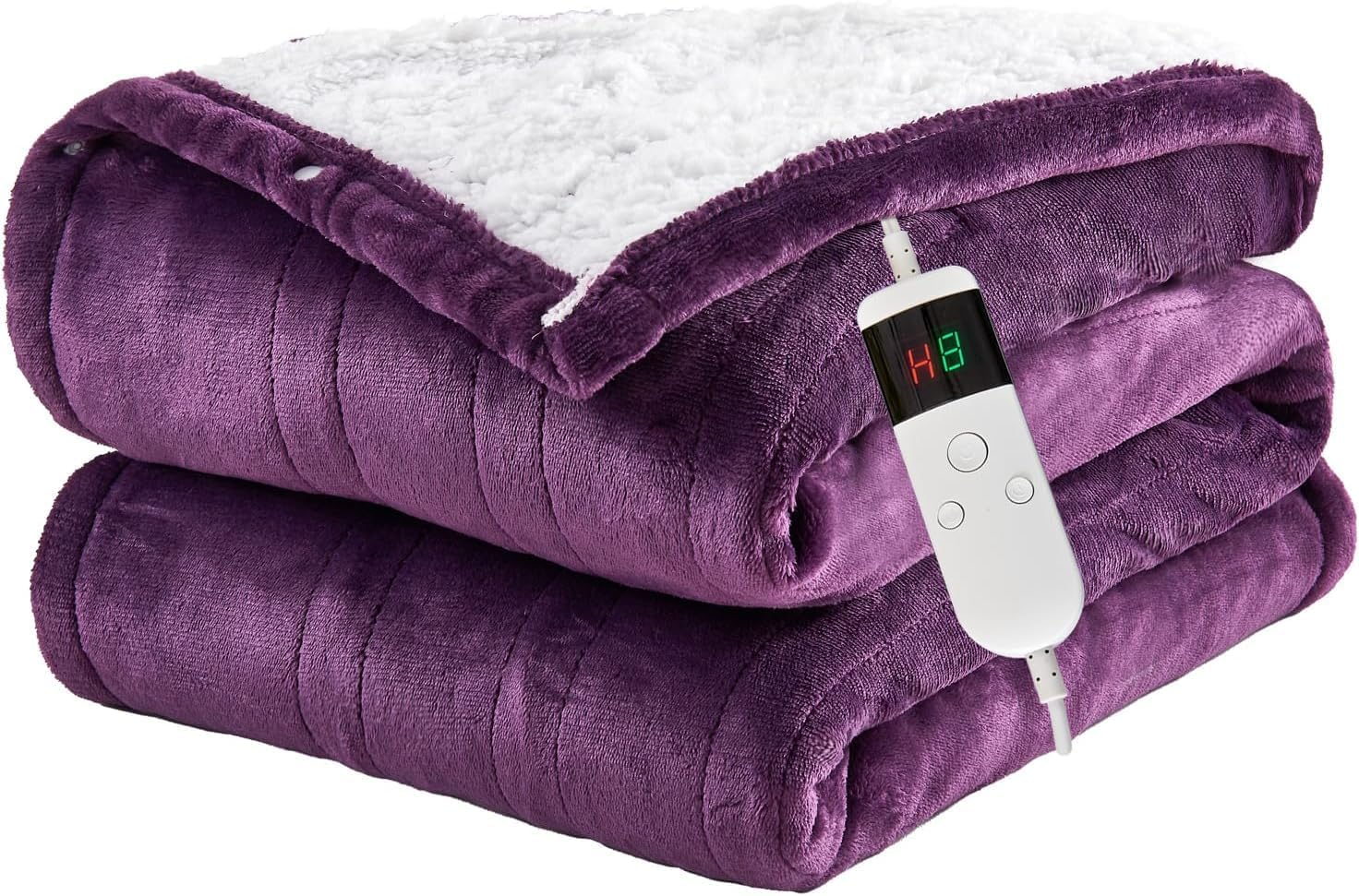 Soft Sherpa Flannel Heated Electric Throw Blanket with Overheat Protection