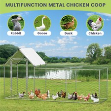 Large Metal Chicken Coop Hen Fence House with Waterproof Cover for 6/10 Chickens